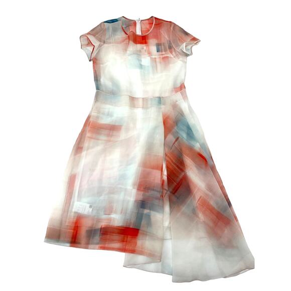 HUGO BOSS Asymmetrical Difuna Silk Blend Collage Print Cocktail Dress 4 NWT - Picture 3 of 11